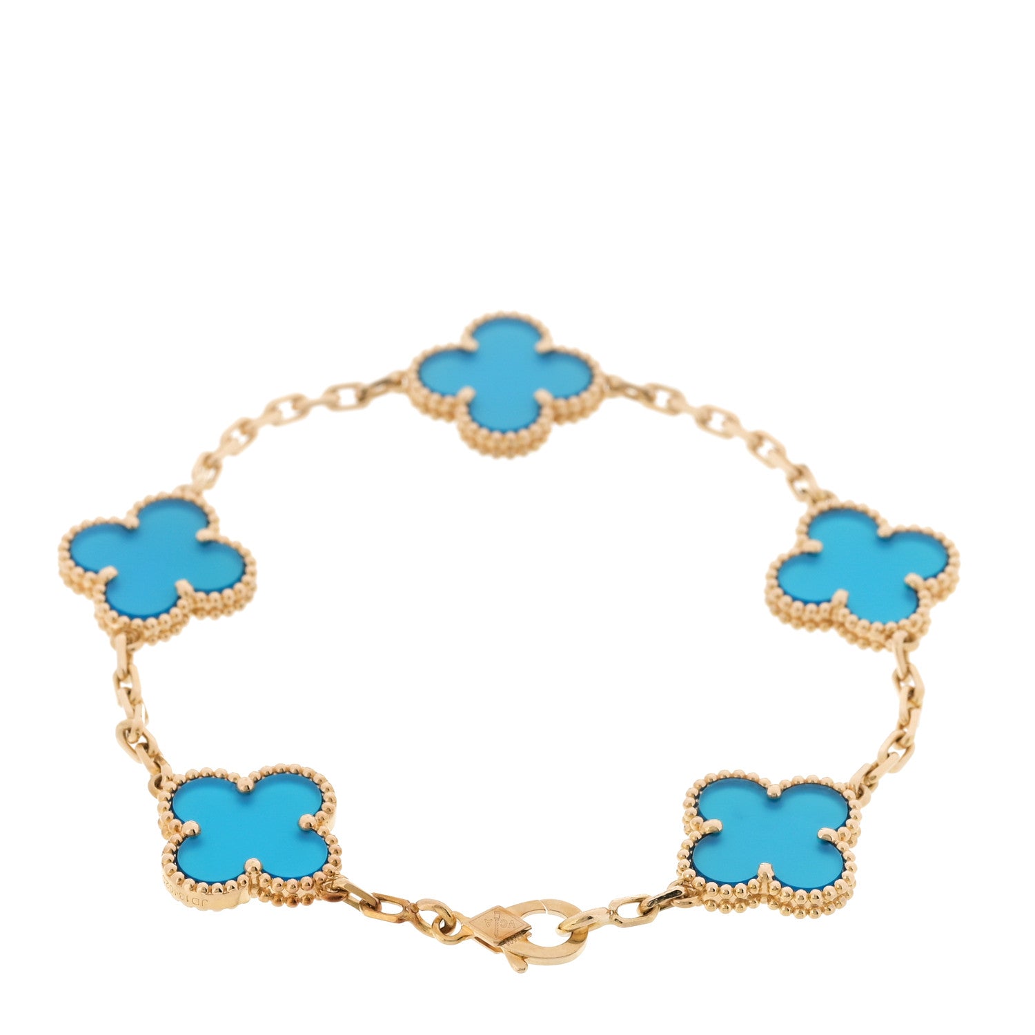 Van Cleef & Arpels 18K Yellow Gold Blue Agate 5 Motifs Vintage Alhambra Bracelet 2 of 5