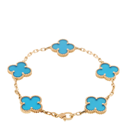 Van Cleef & Arpels 18K Yellow Gold Blue Agate 5 Motifs Vintage Alhambra Bracelet 2 of 5