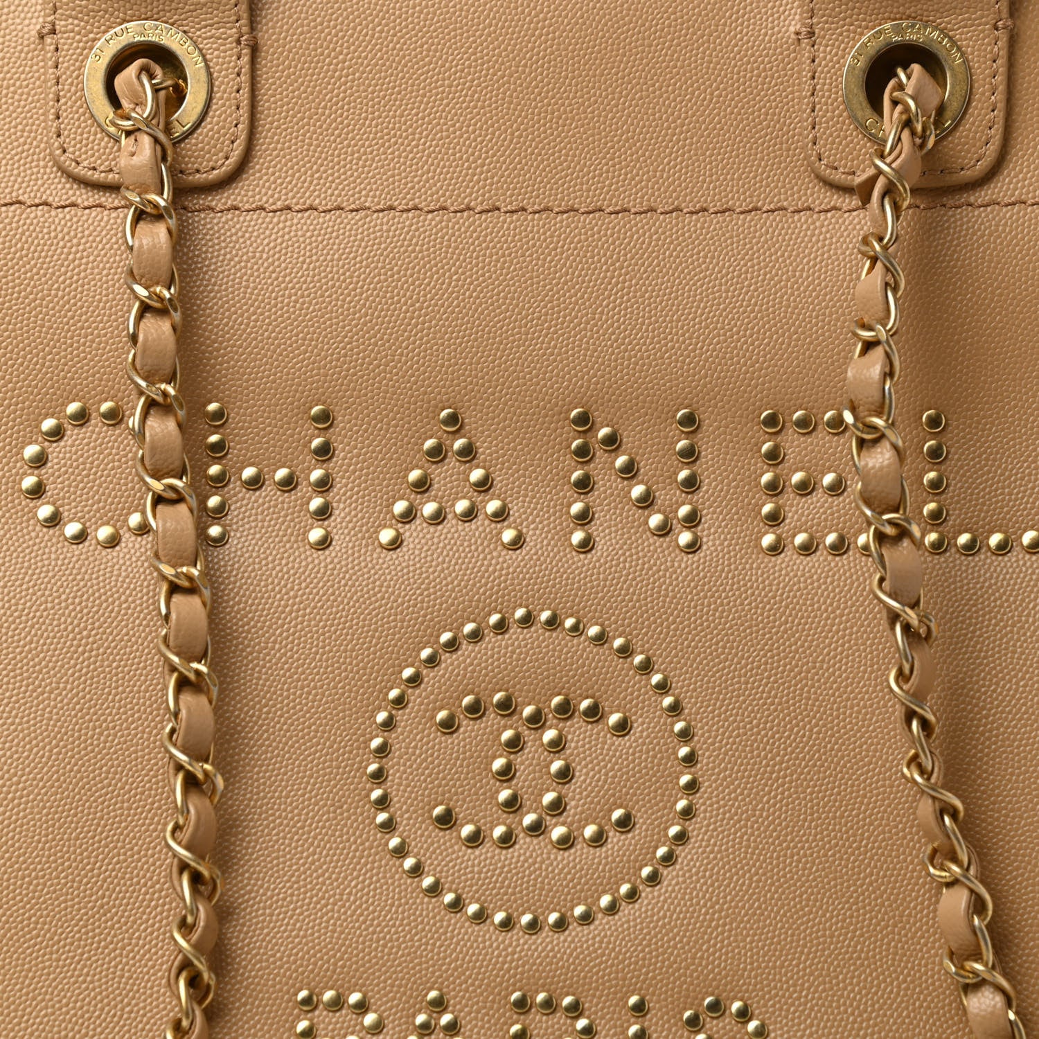 Chanel Caviar Small Studded Deauville Tote Beige 8 of 15