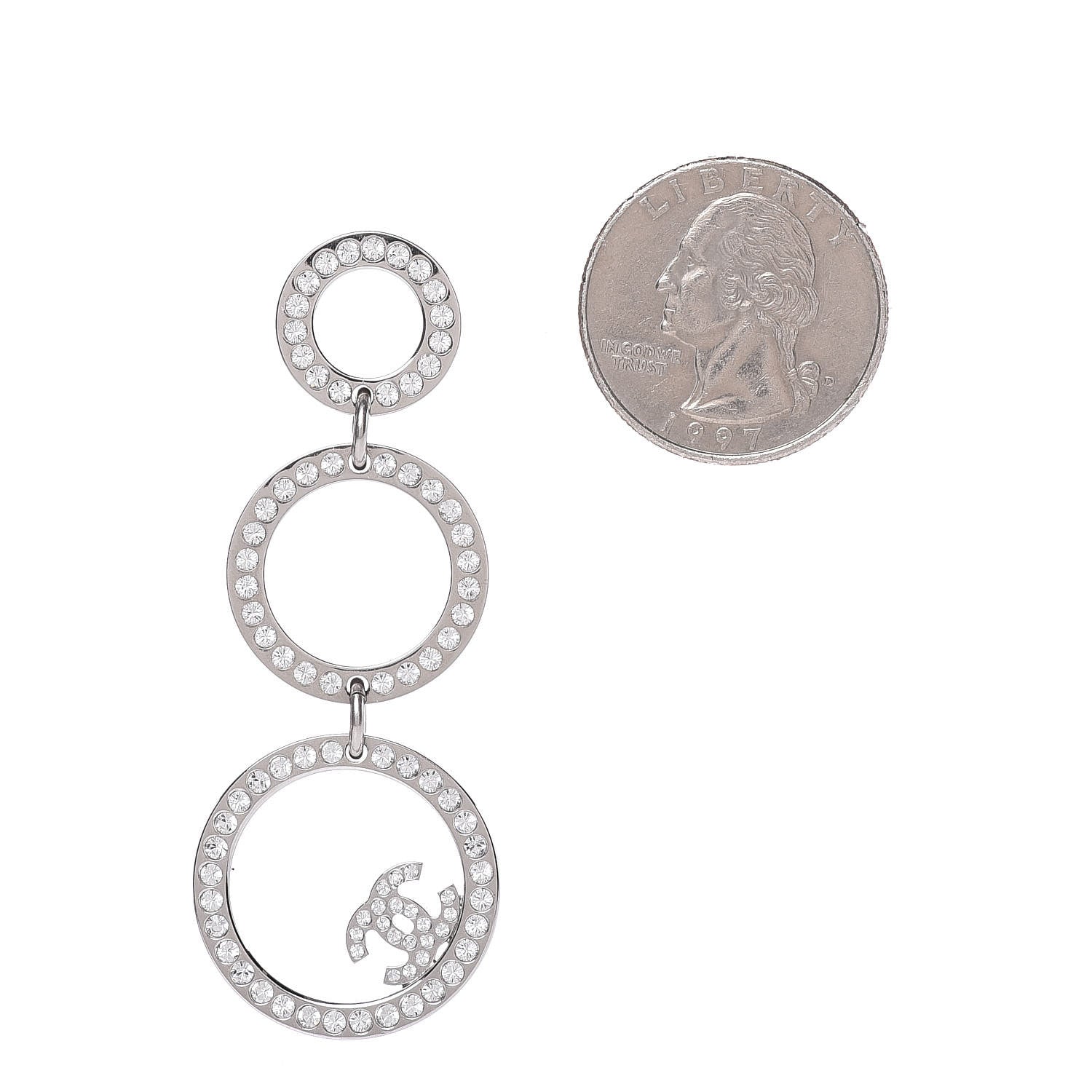 Chanel Crystal CC Triple Drop Earrings Silver 2 of 5