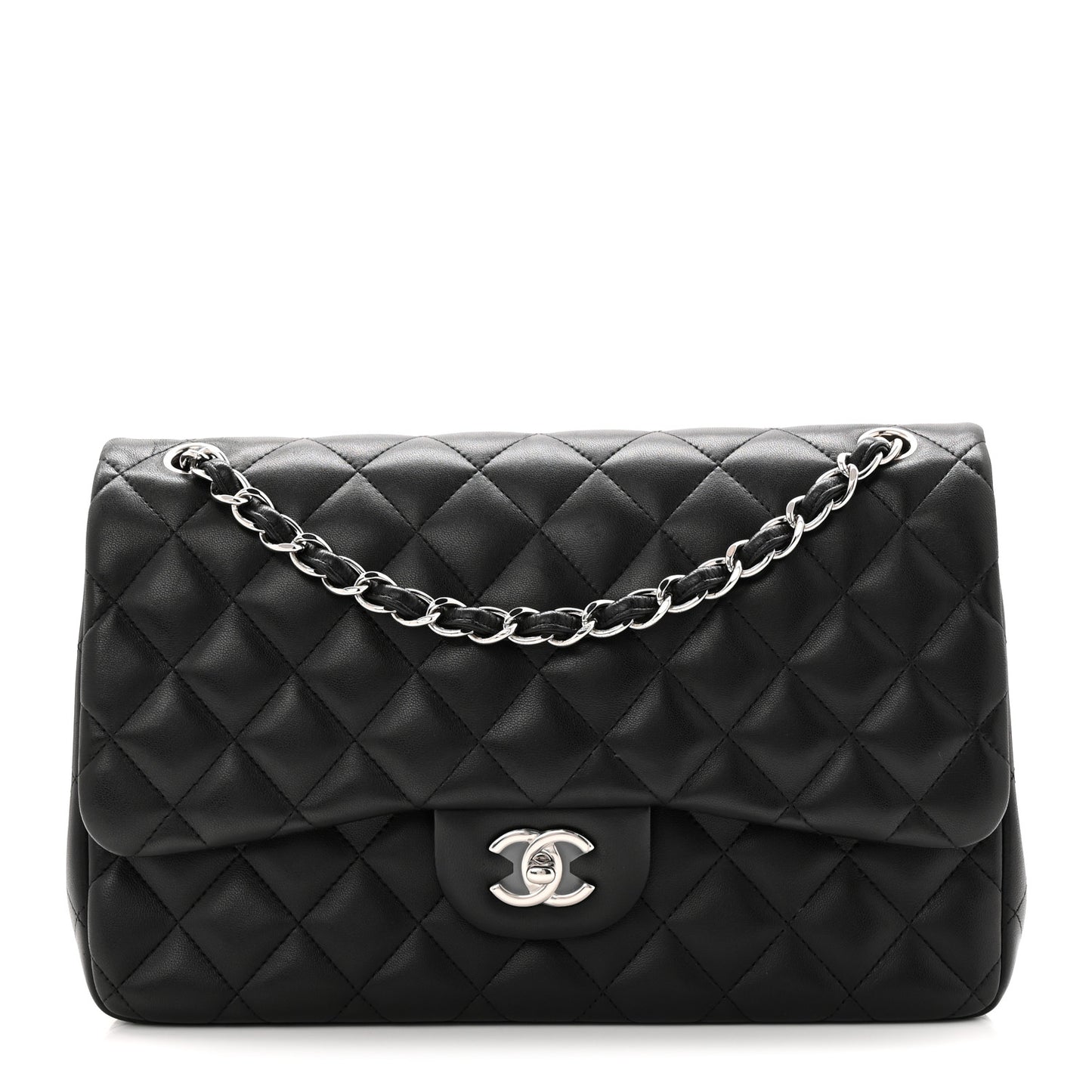 Lambskin Quilted Jumbo Double Flap Black
