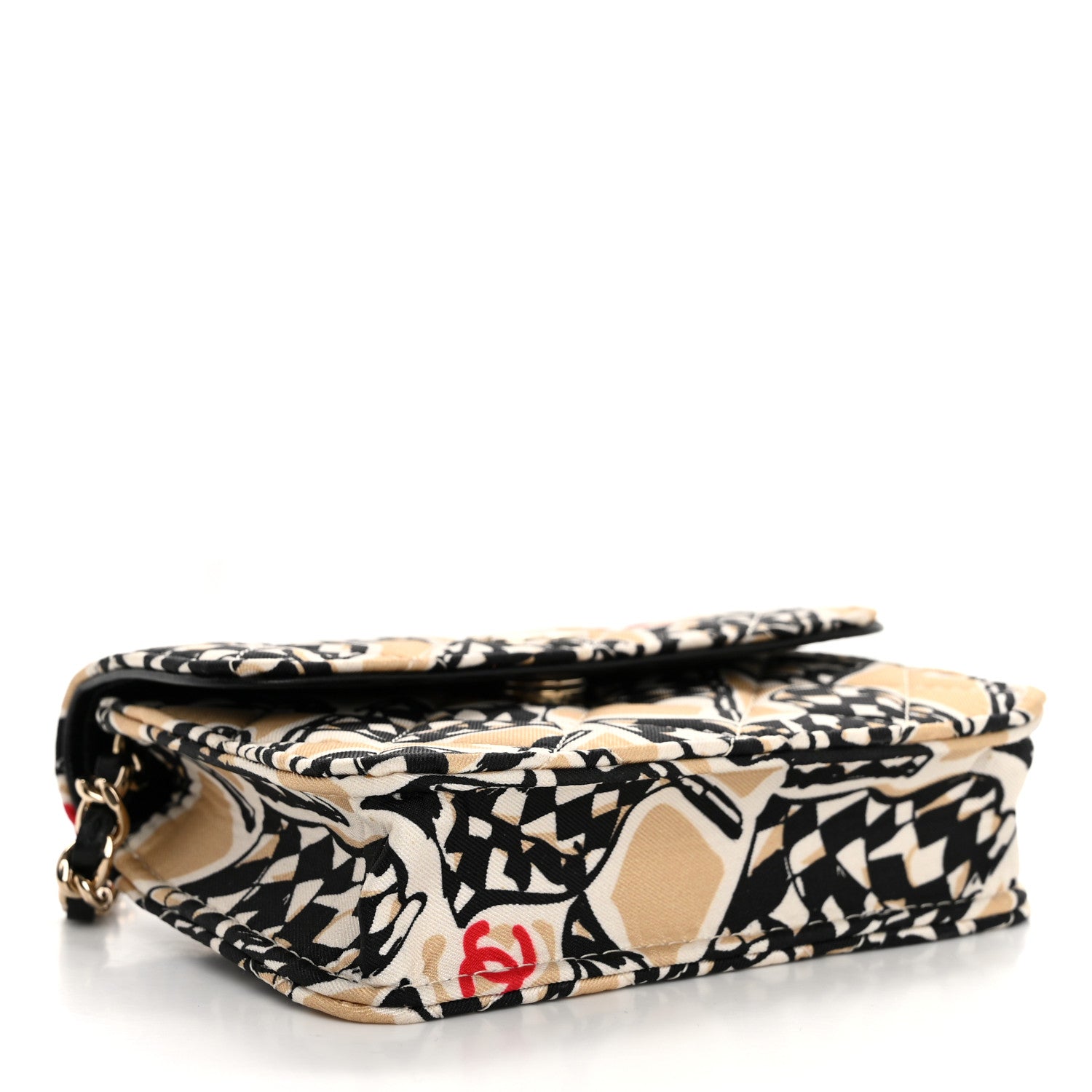 Chanel Canvas Check Flag Printed CC Clutch With Chain Beige Multicolor 4 of 12
