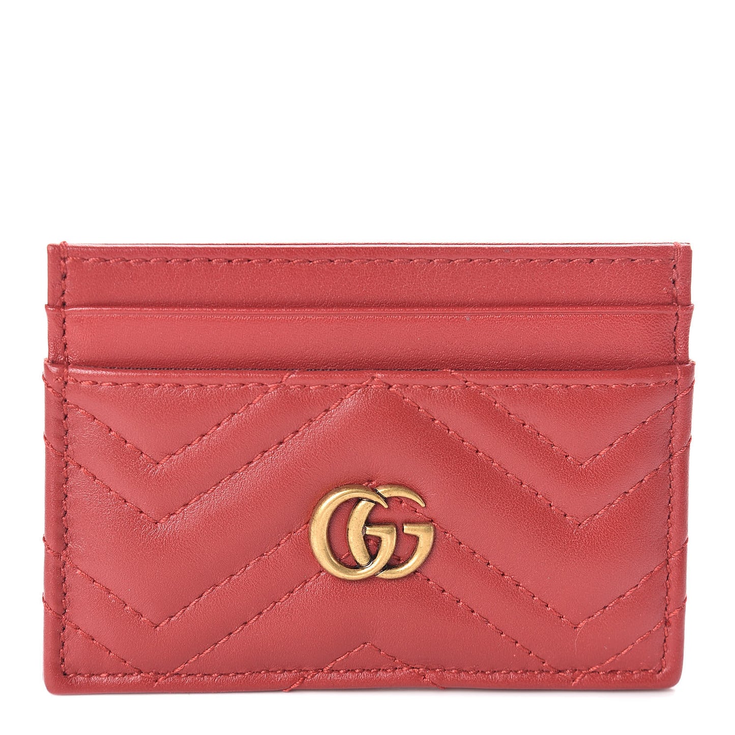 Calfskin Matelasse GG Marmont Card Holder Hibiscus Red