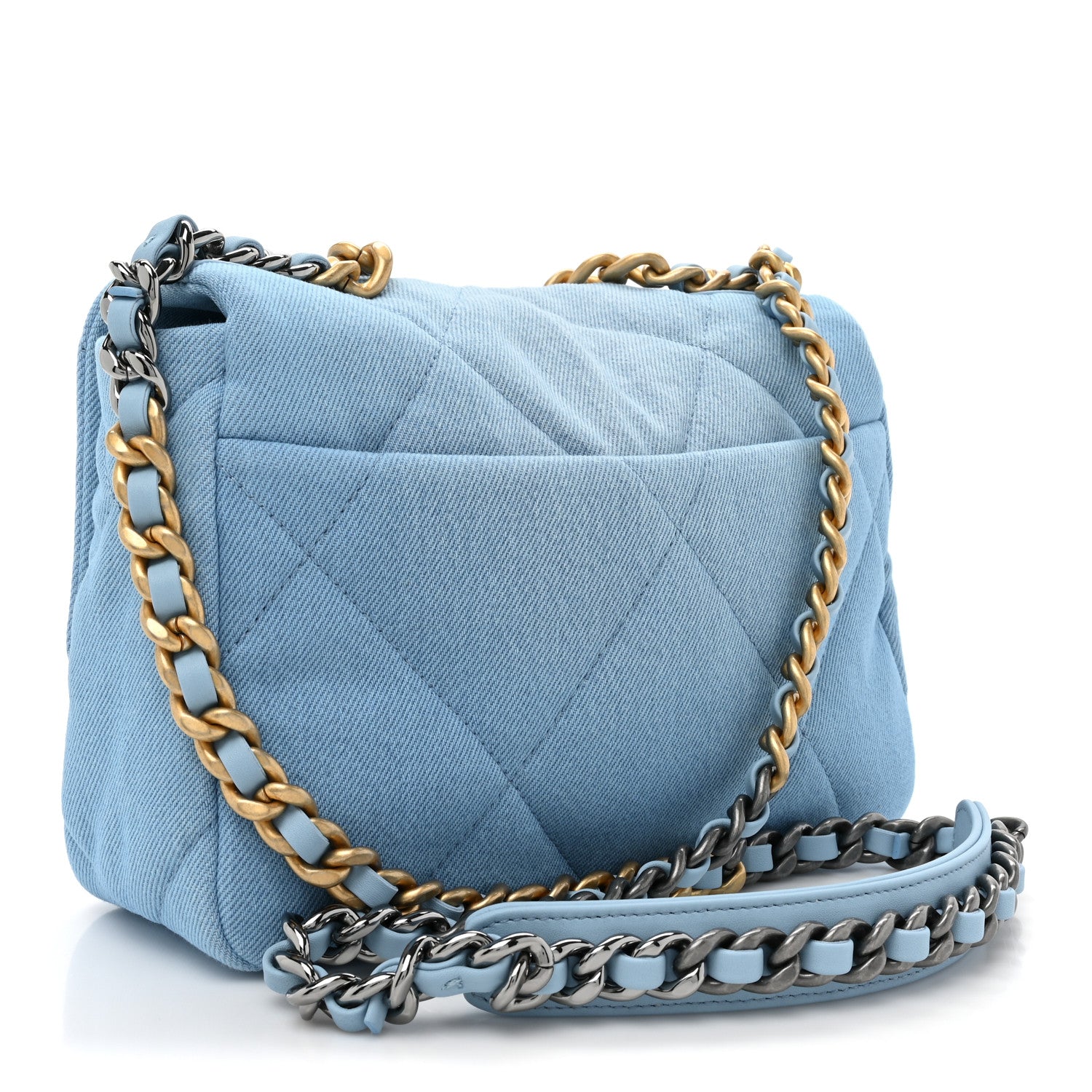 Chanel Denim Quilted Medium Chanel 19 Flap Light Blue 3 of 9