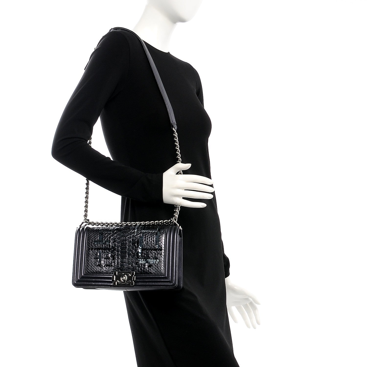 Chanel Embellished Python Medium Boy Flap Dark Purple 2 of 9