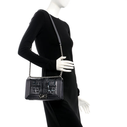 Chanel Embellished Python Medium Boy Flap Dark Purple 2 of 9