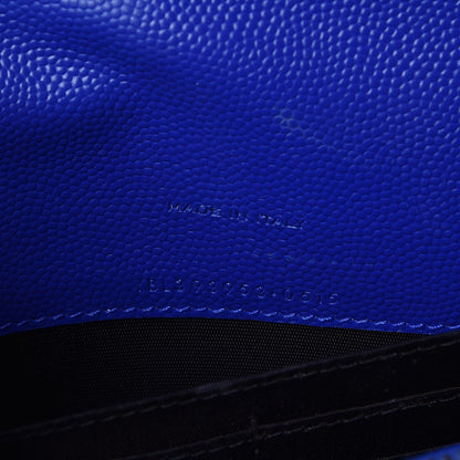 Saint Laurent Grain De Poudre Matelasse Chevron Monogram Envelope Chain Wallet Blue Majorelle 6 of 8