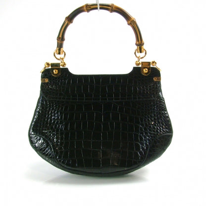 Gucci Alligator Bamboo Handle Large Peggy Bag Black 3 of 12