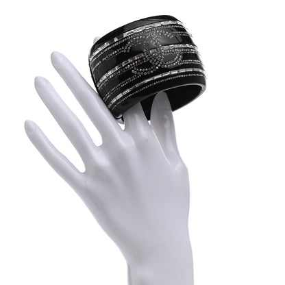 Chanel Resin Baguette Crystal CC Wide Cuff Black 2 of 4