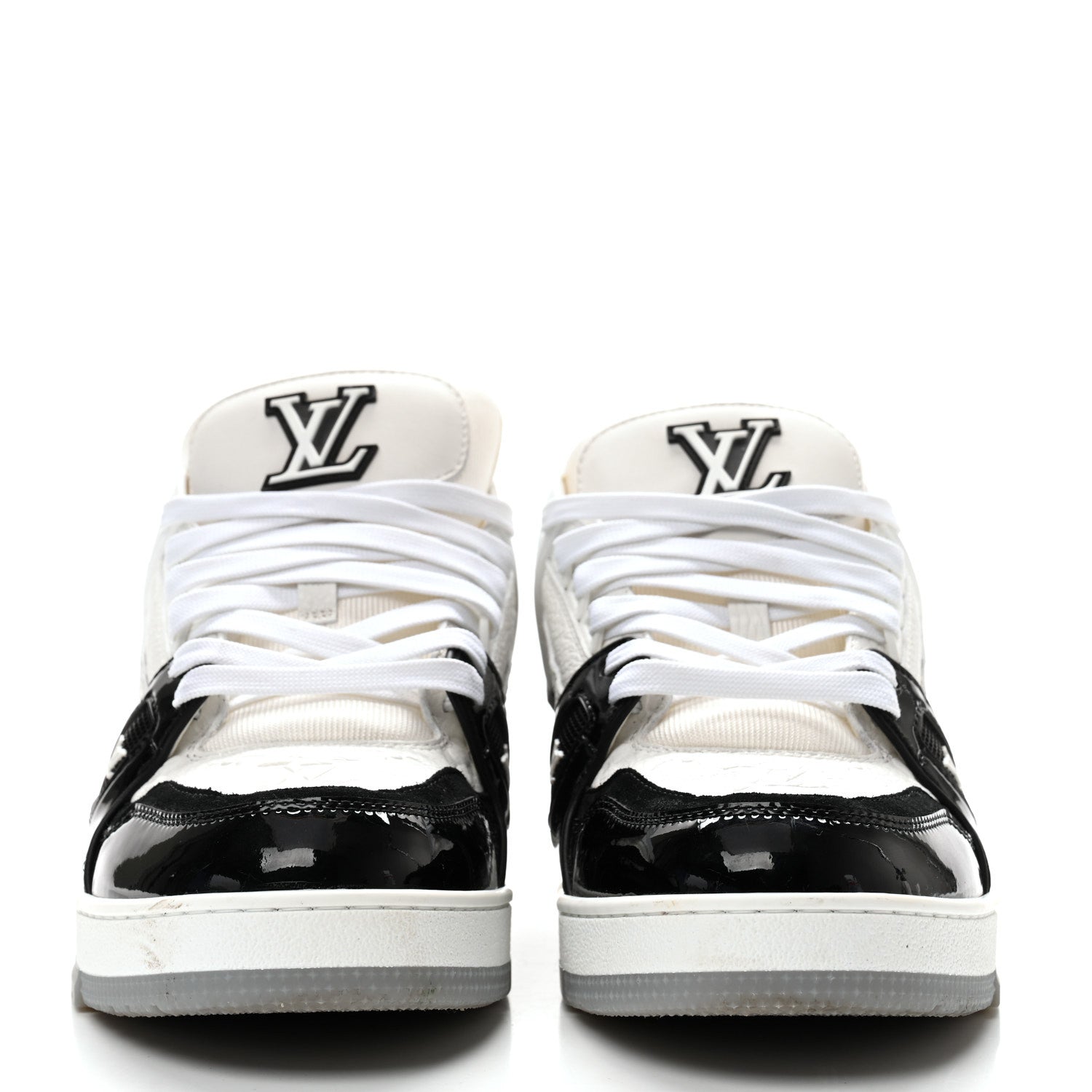 Louis Vuitton Calfskin Patent Mens LV Trainer Sneakers 9 White Black 3 of 9