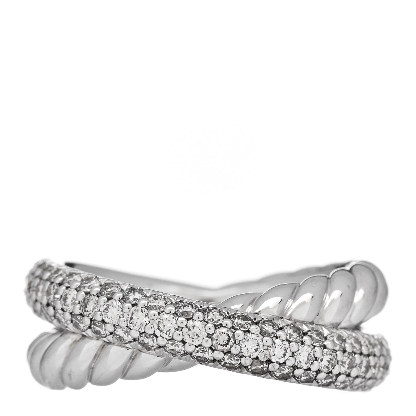 Sterling Silver Diamond 7.4mm Crossover Two Row Ring 50 5.25