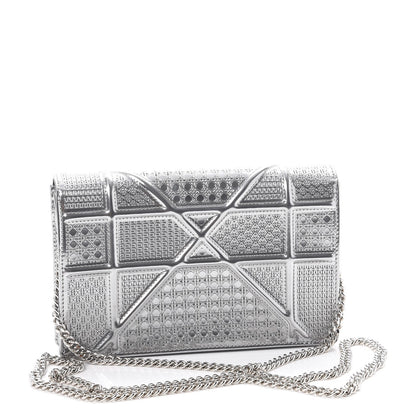 Christian Dior Metallic Patent Micro-Cannage Diorama Wallet on Chain Pouch Silver 3 of 10