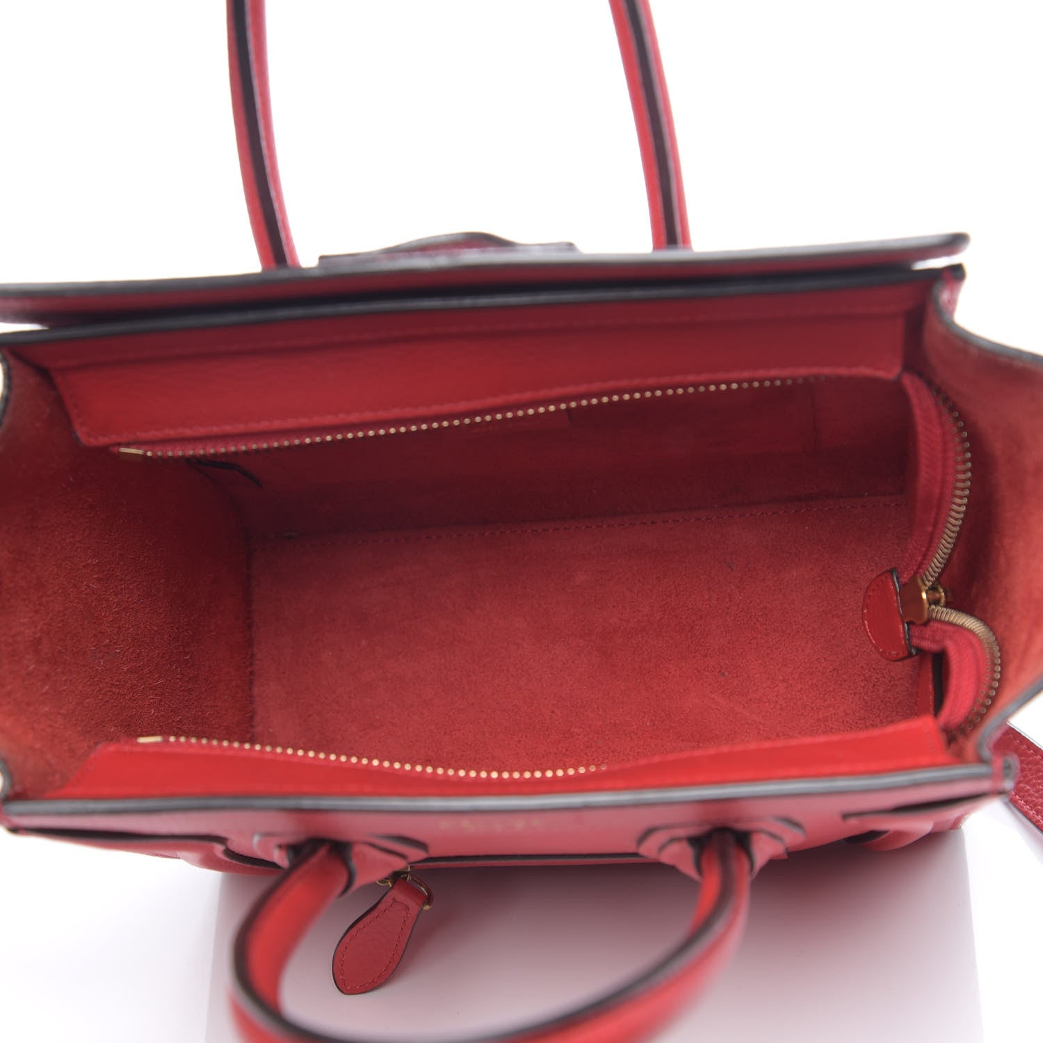 Celine Drummed Calfskin Nano Luggage Red 4 of 9