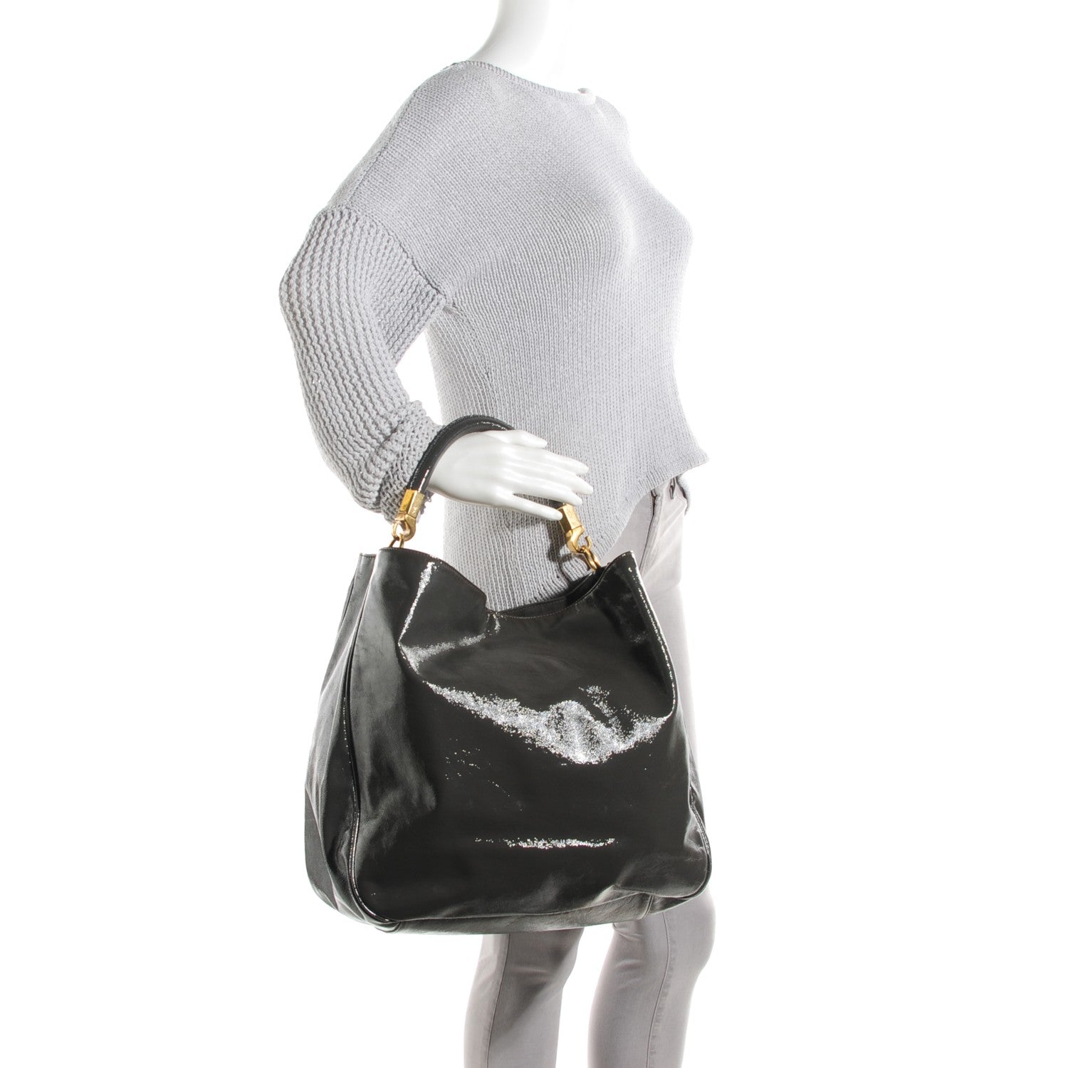 Saint Laurent Textured Patent Large Roady Hobo Grey 2 of 7