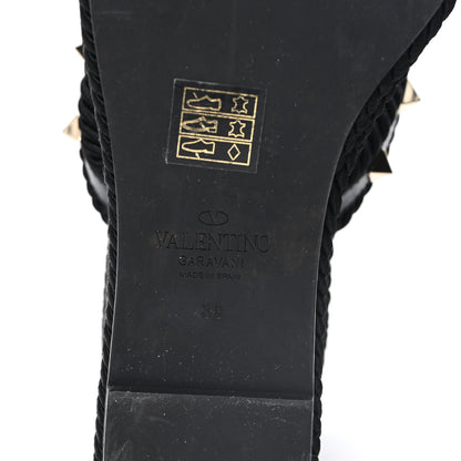 Valentino Garavani Calfskin Rockstud Torchon Espadrille Caged 25/90mm Wedge Sandals 38 Black 7 of 9