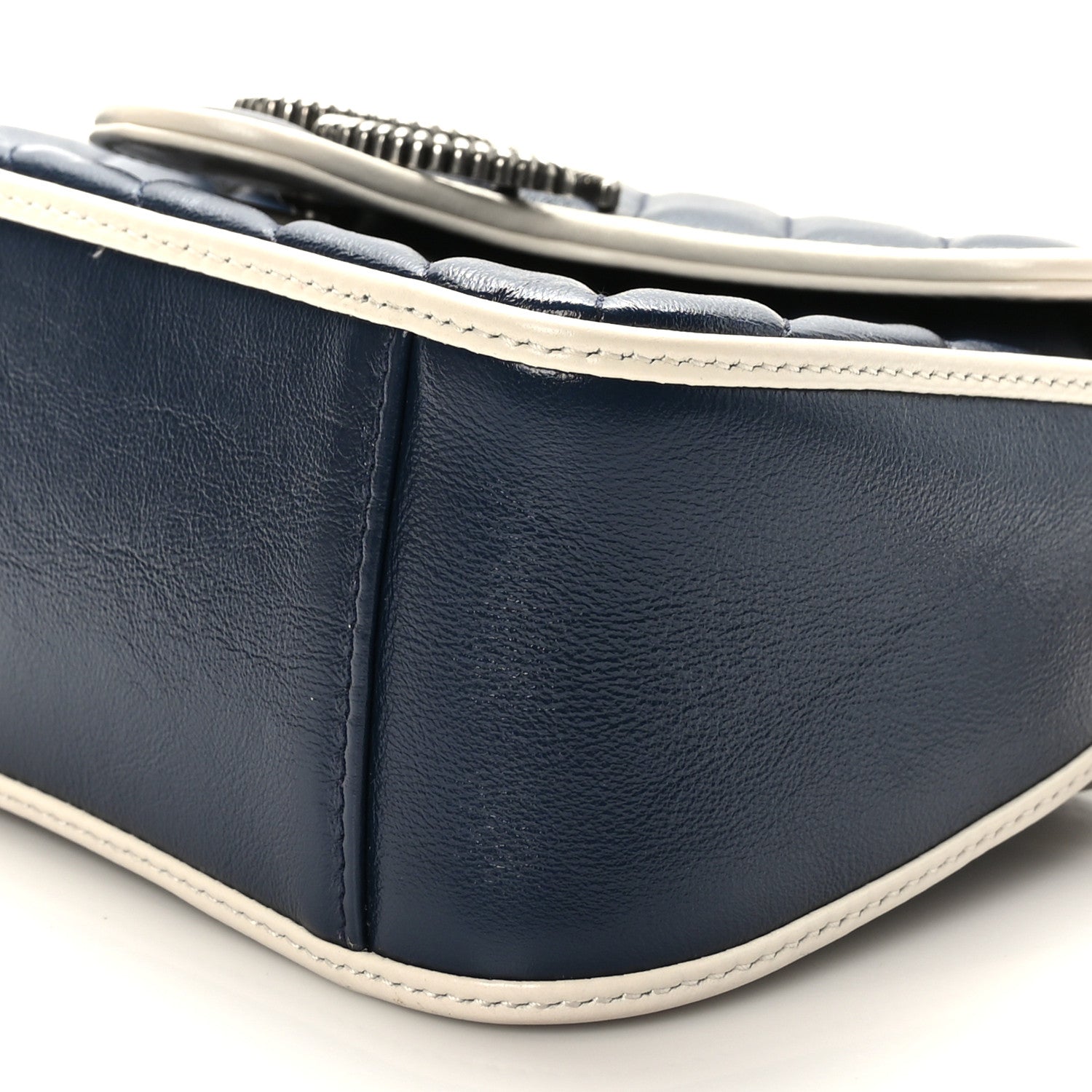 Gucci Vintage Effect Calfskin Matelasse Diagonal Mini Torchon GG Marmont Top Handle Shoulder Bag Blue Agata Mystic White 10 of 10