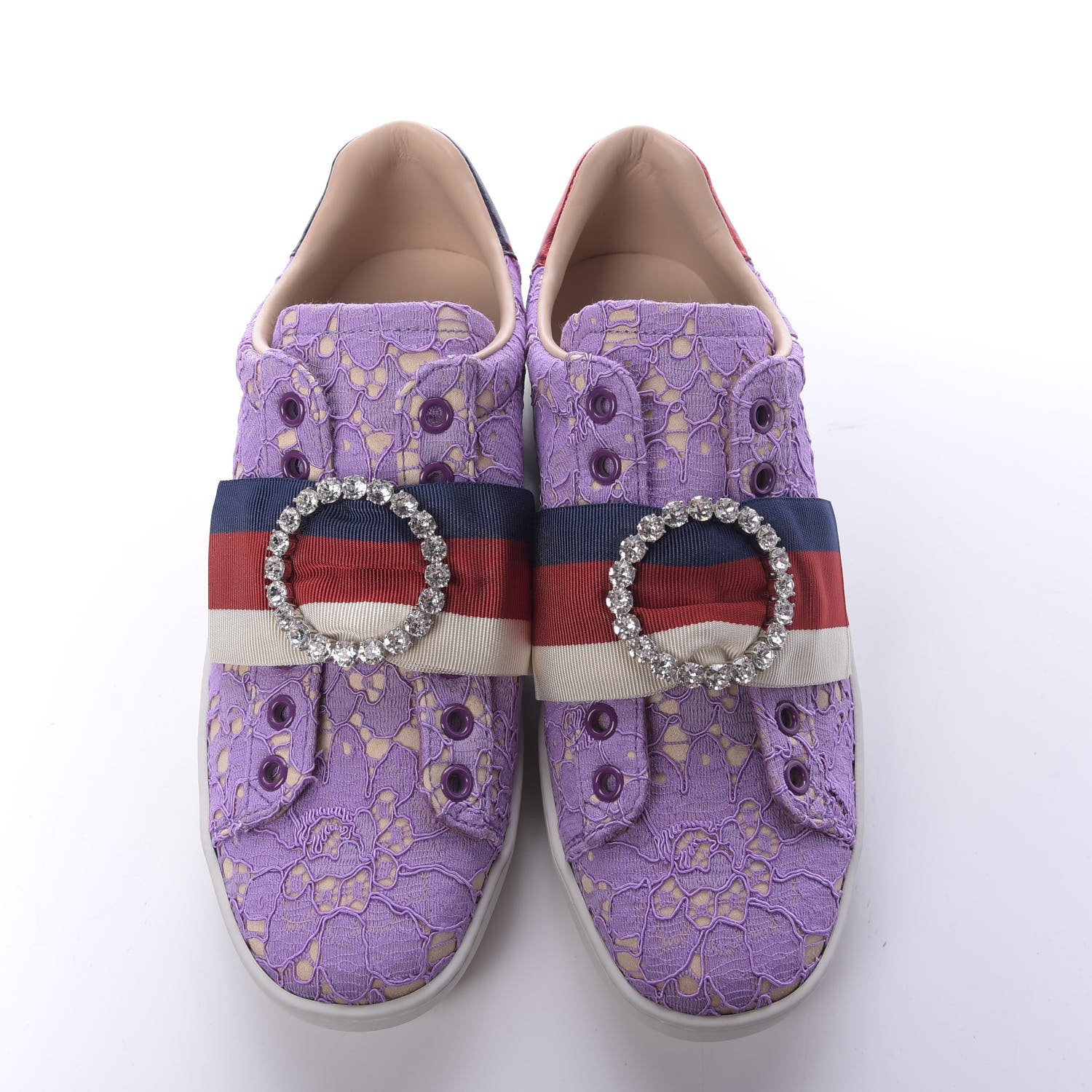 Gucci Lace Crystal Sylvie Web Flower Leaf Womens Ace Sneakers 36.5 Wisteria Perfect Pink 5 of 11