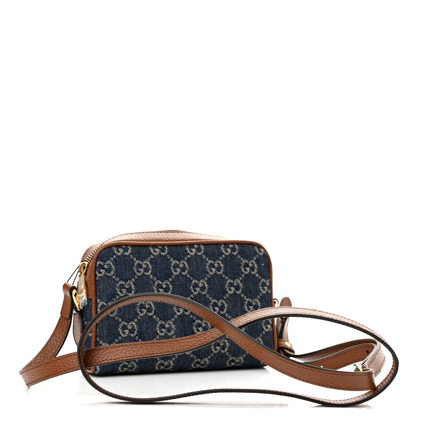 New Denim GG Monogram Dollar Calfskin Mini Ophidia Shoulder Bag Blue Tea Cuir Epilog