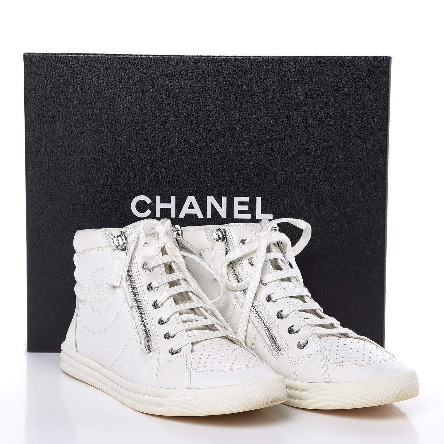 Calfskin High Top CC Sneakers 37 White