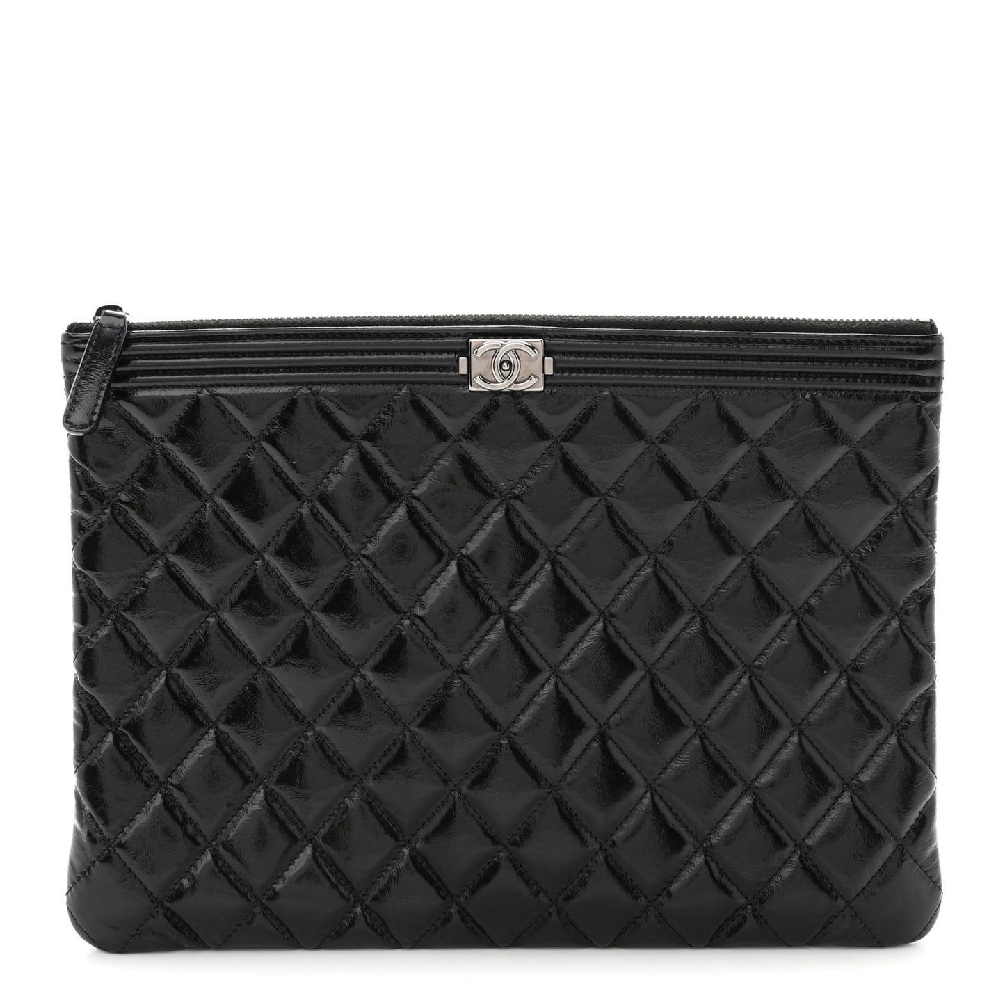 Patent Calfskin Quilted Medium Boy Cosmetic Case Black