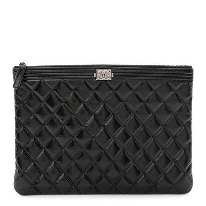 Chanel Patent Calfskin Quilted Medium Boy Cosmetic Case Black 1 of 7