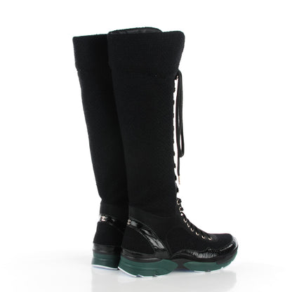 Chanel Tweed Patent Calfskin Sneaker Boots 38 Black 4 of 8