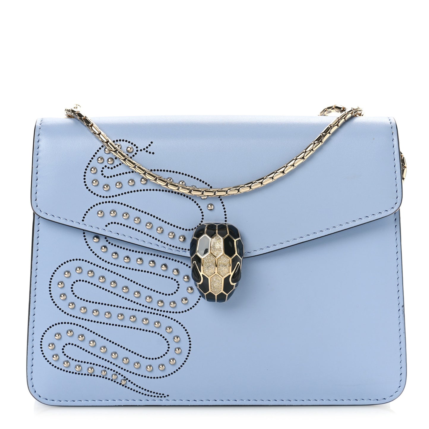 Calfskin Embellished Serpenti Forever Crossbody Light Blue