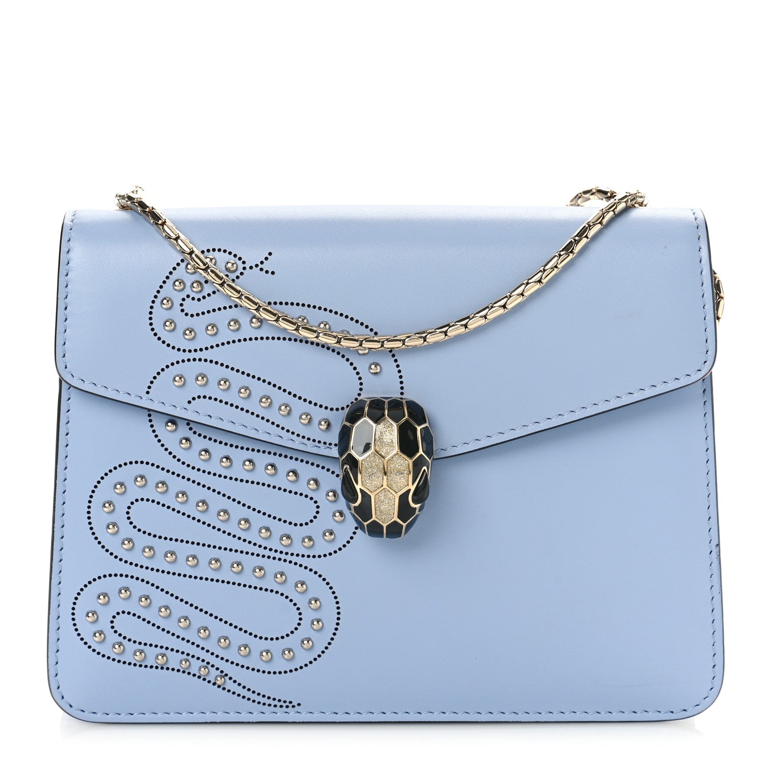 Bulgari Calfskin Embellished Serpenti Forever Crossbody Light Blue 2 of 9