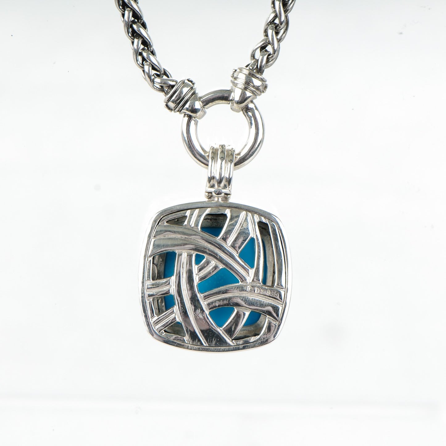 Sterling Silver Turquoise Diamond 20mm Albion Single Wheat Chain Necklace