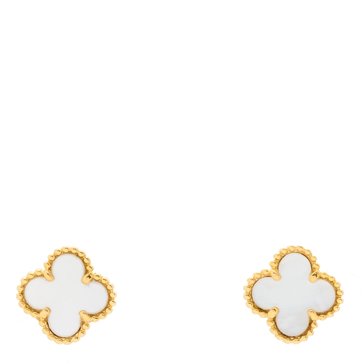 Van Cleef & Arpels 18K Yellow Gold Mother of Pearl Sweet Alhambra Earrings 1 of 3
