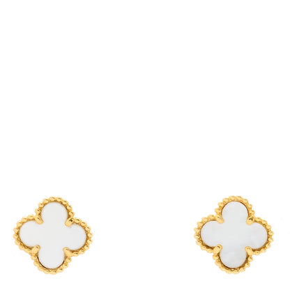 Van Cleef & Arpels 18K Yellow Gold Mother of Pearl Sweet Alhambra Earrings 1 of 3