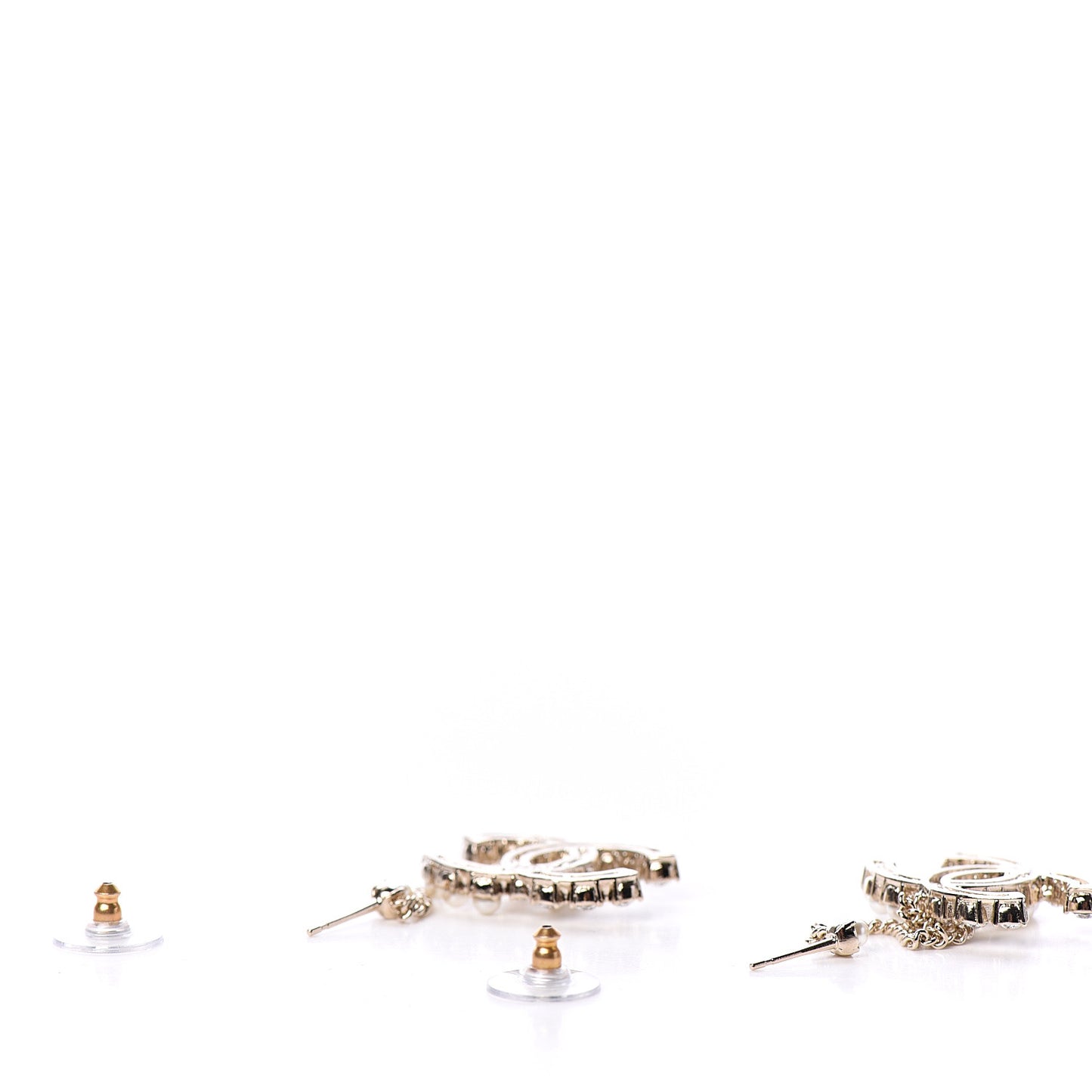 Crystal Pearl CC Drop Earrings Gold