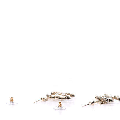 Chanel Crystal Pearl CC Drop Earrings Gold 3 of 5
