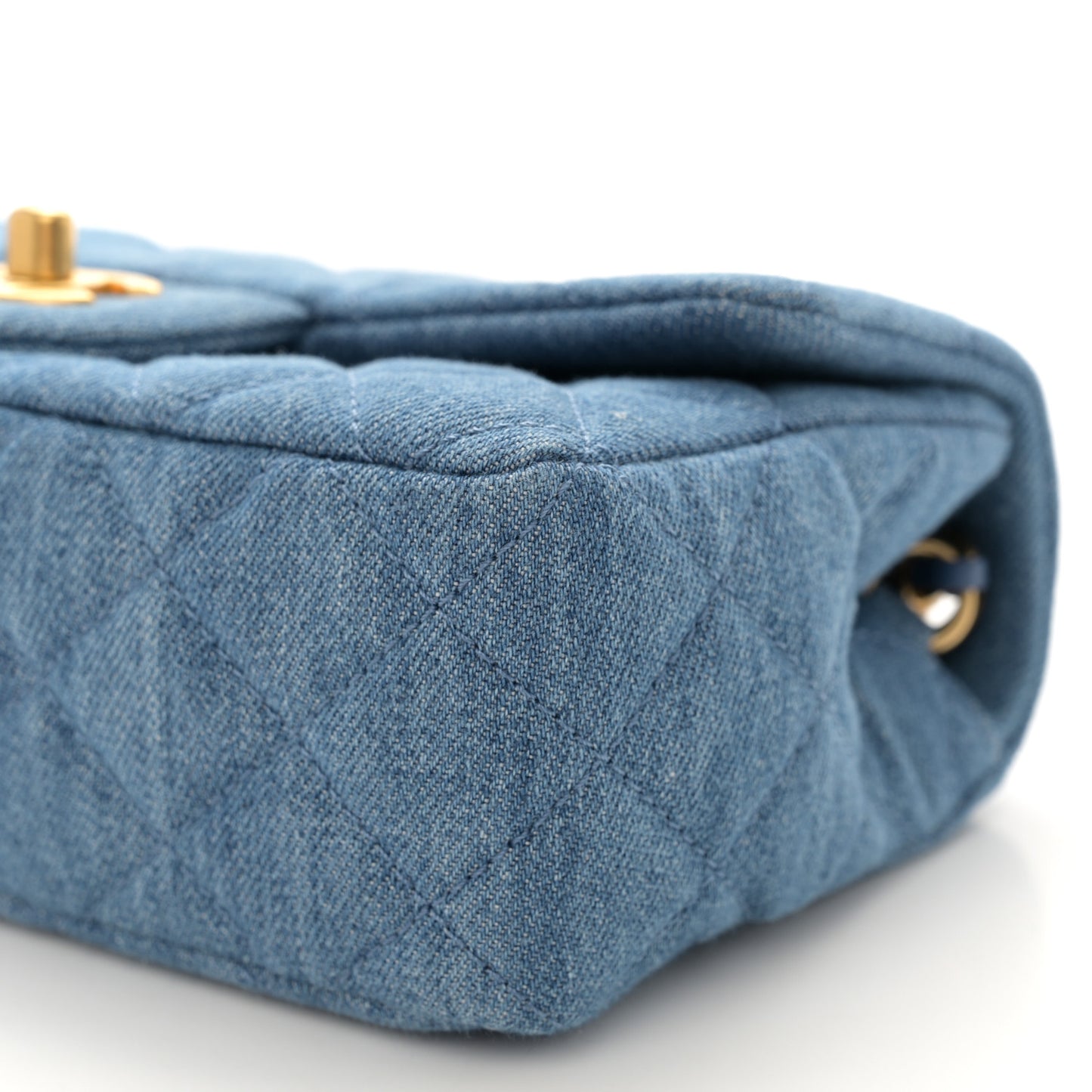 Denim Quilted Mini Pearl Crush Rectangular Flap Blue