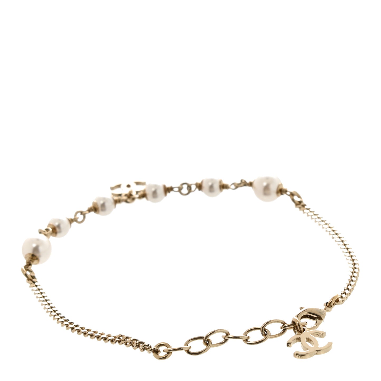 Pearl CC Chain Anklet Gold Pearly White
