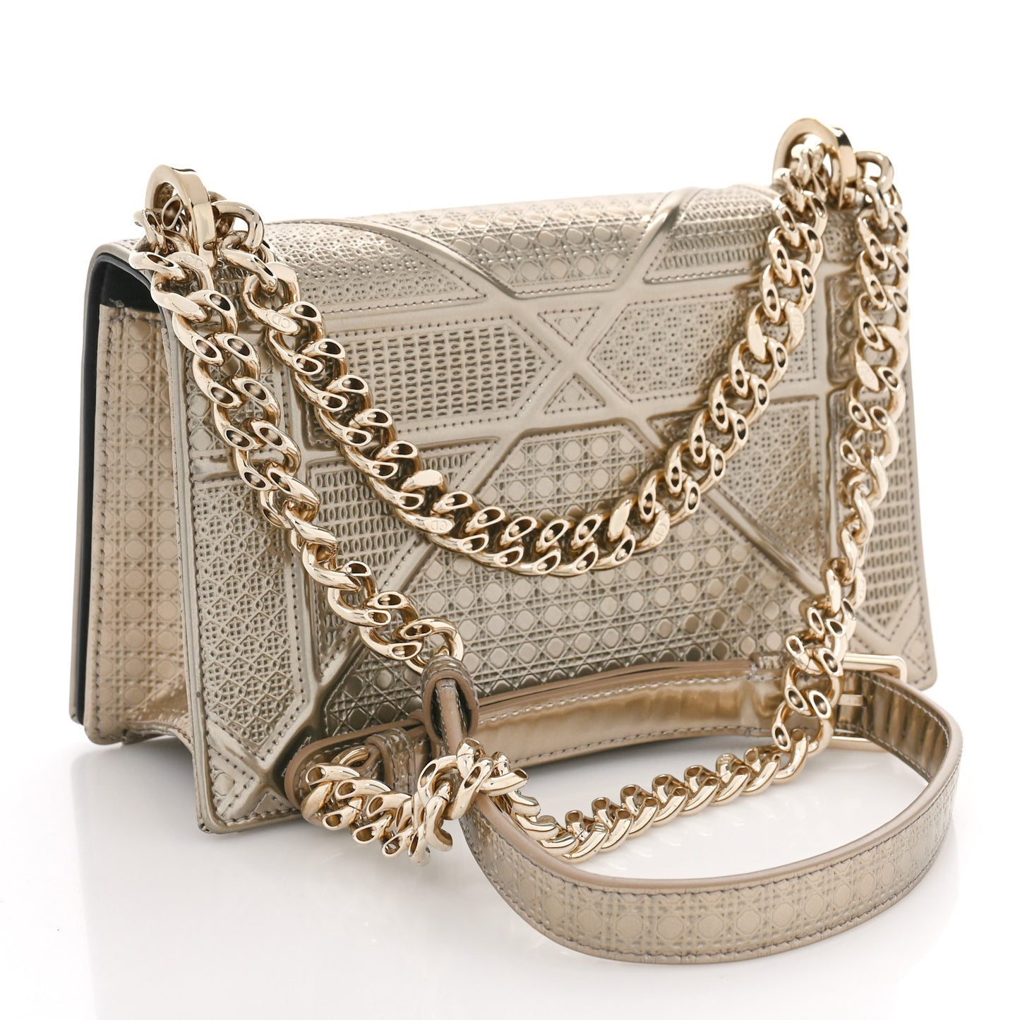 Metallic Patent Micro-Cannage Medium Diorama Flap Bag Gold