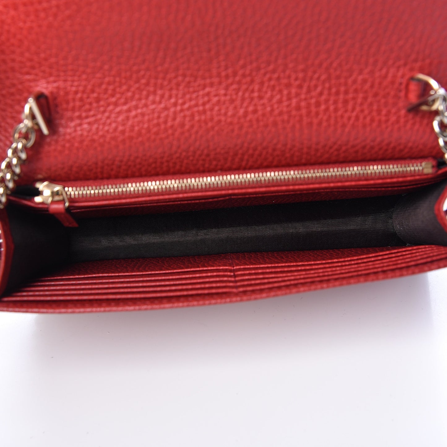 Dollar Calfskin Interlocking G Chain Wallet Red