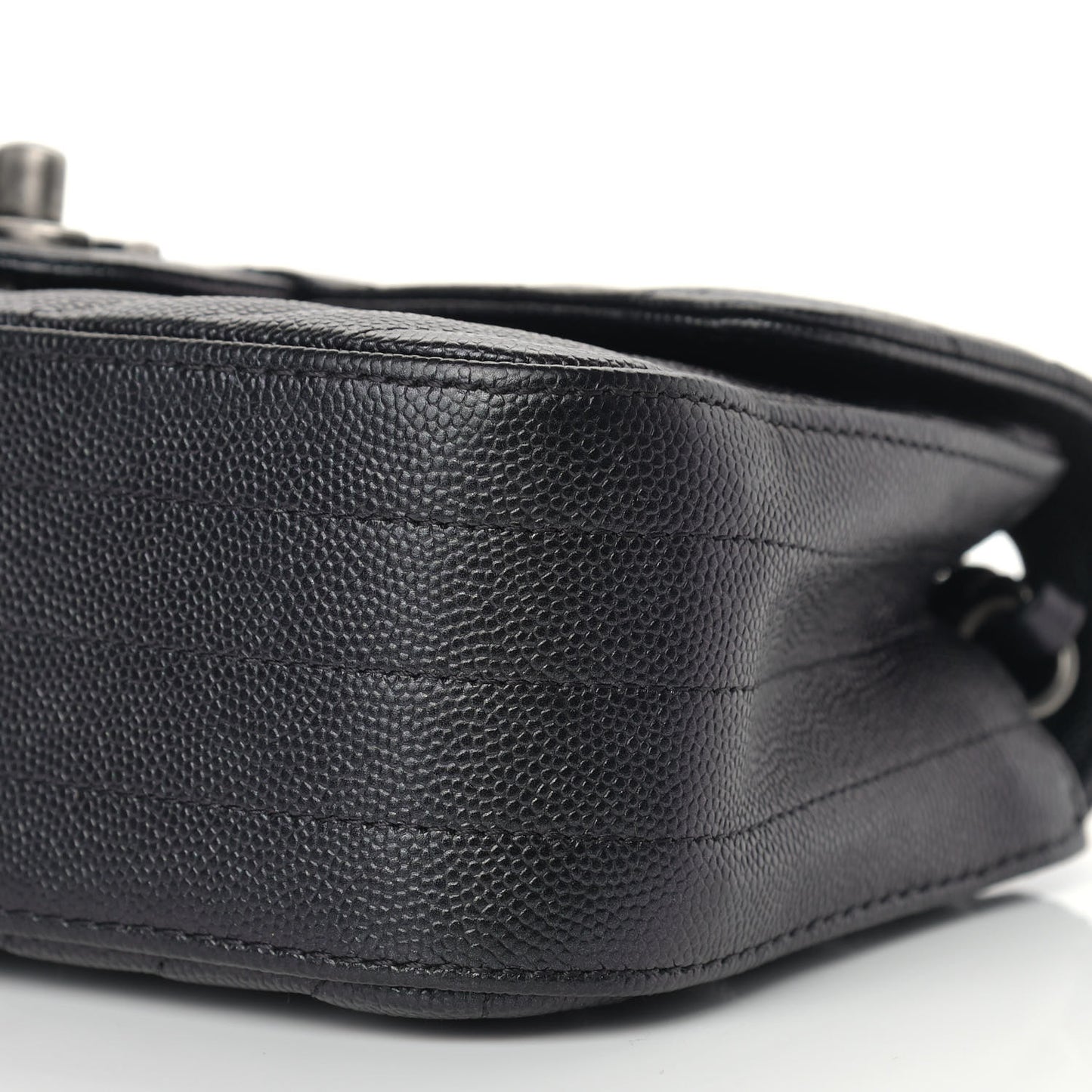 Iridescent Caviar Chevron Quilted Mini Rectangular Flap Black