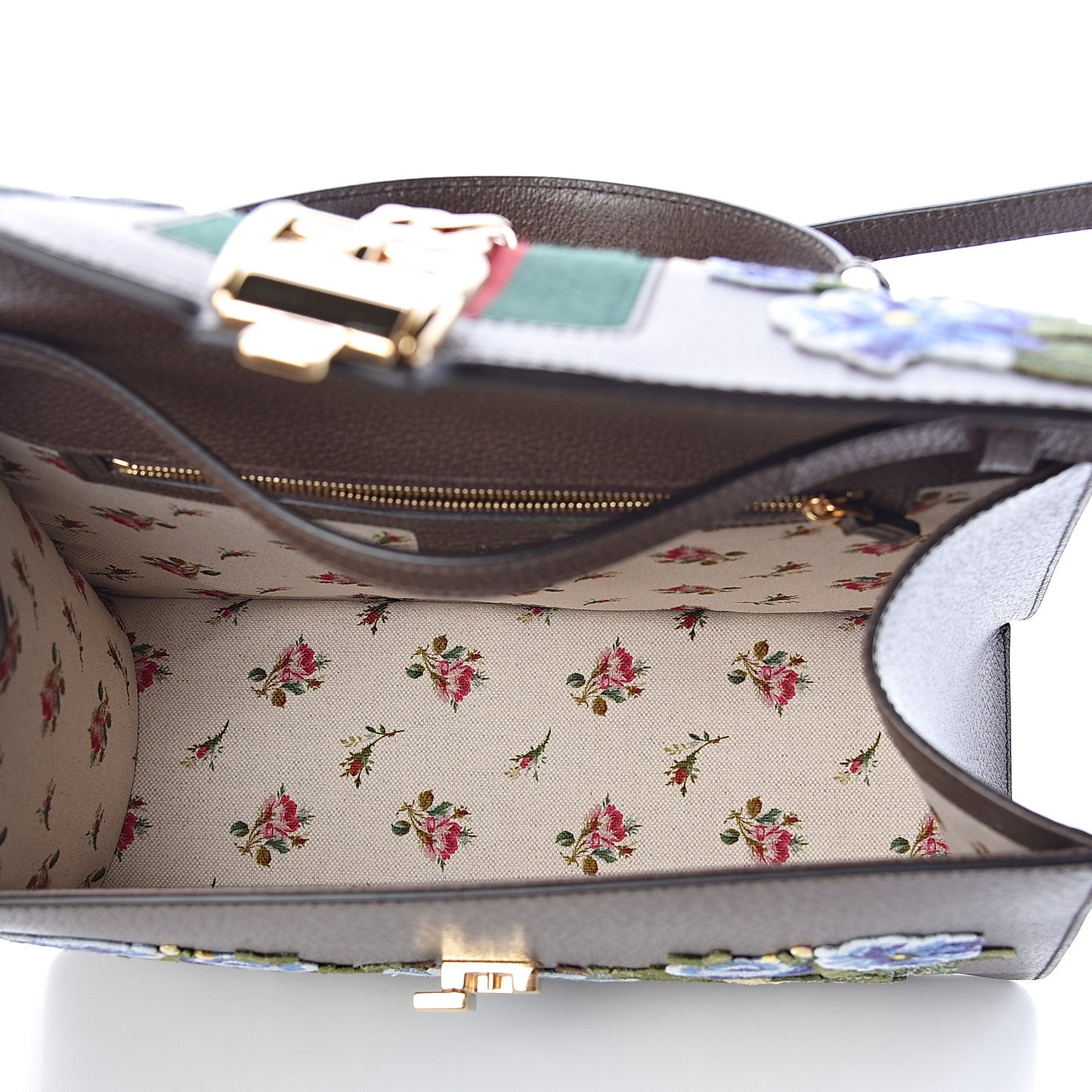 Calfskin Embroidered Medium Sylvie Top Handle Bag New Acero Multicolor