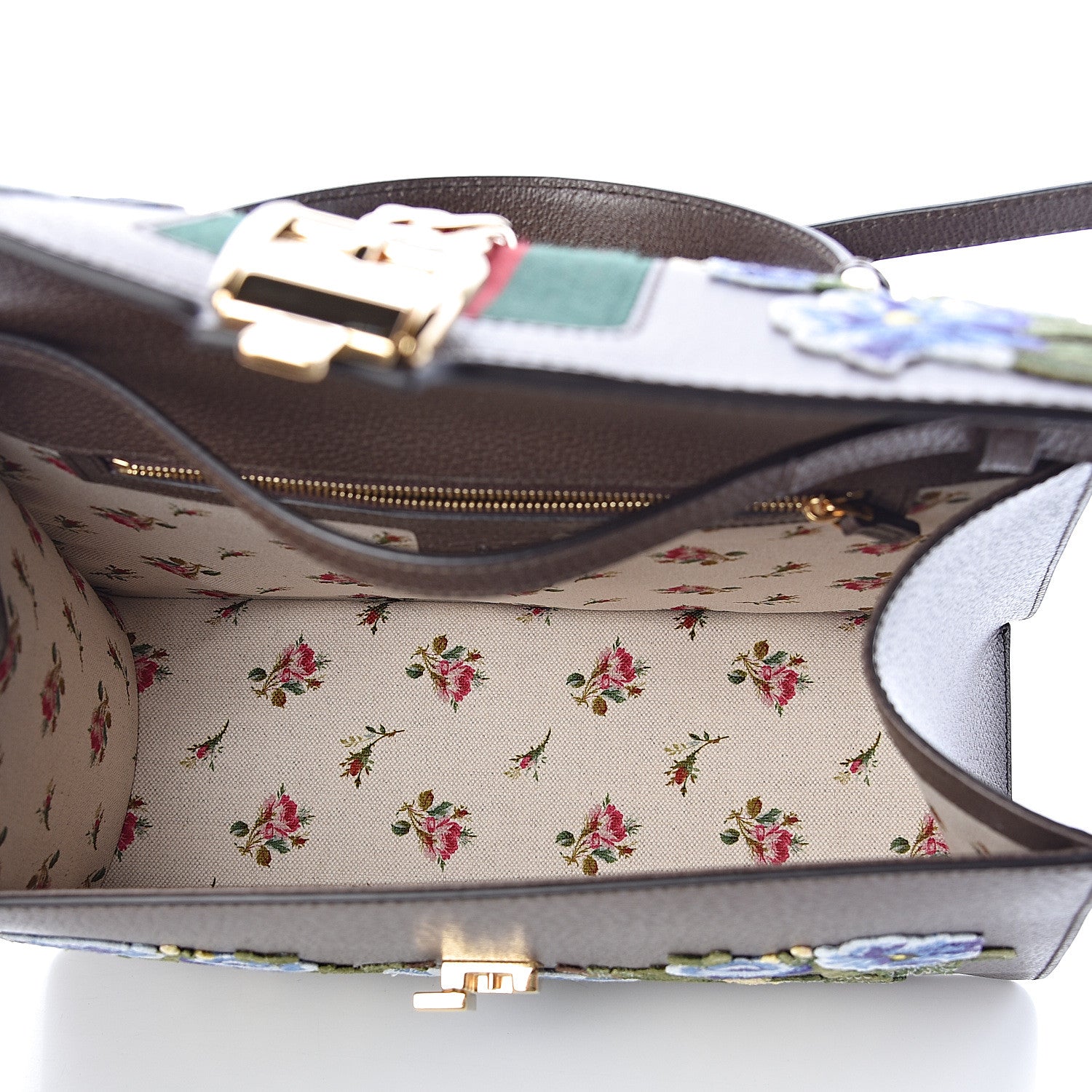 Gucci Calfskin Embroidered Medium Sylvie Top Handle Bag New Acero Multicolor 6 of 11