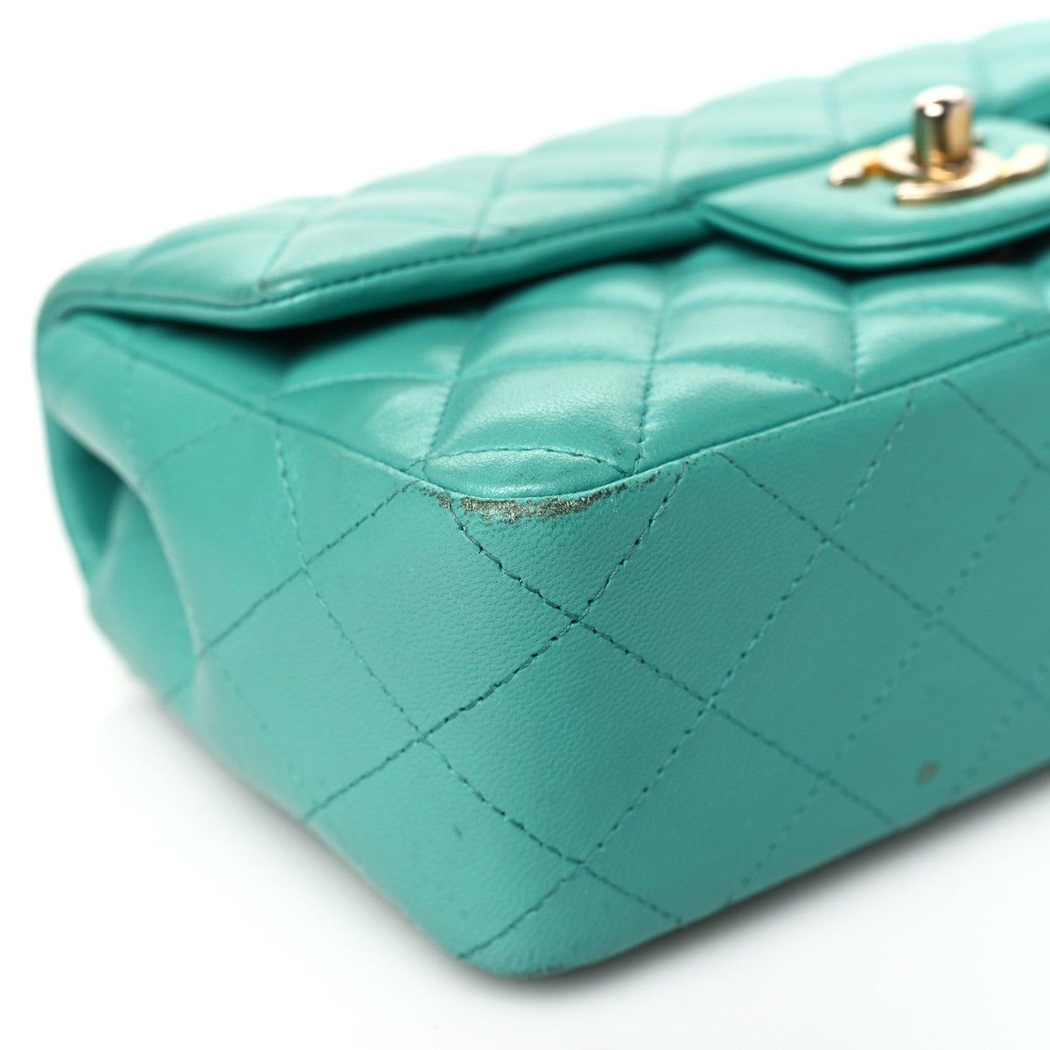 Chanel Lambskin Quilted Mini Rectangular Flap Turquoise 9 of 19