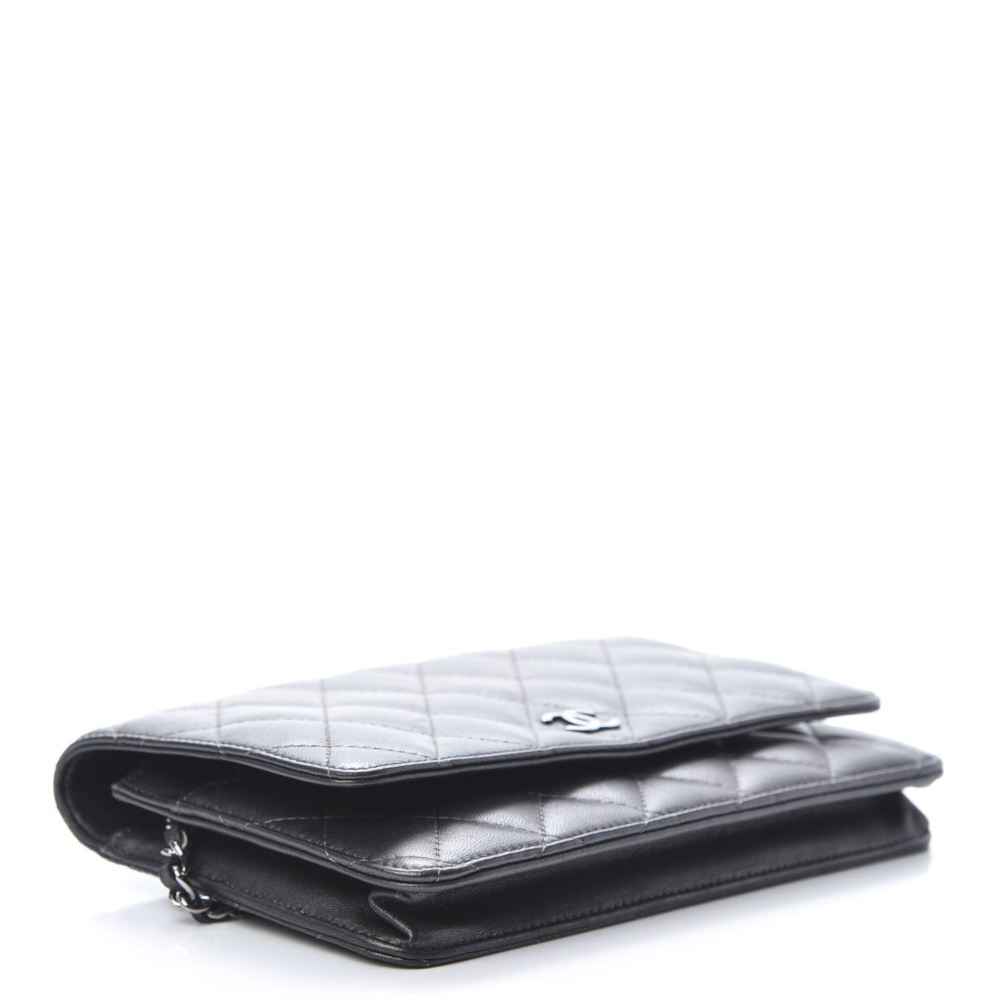 Iridescent Lambskin Quilted Wallet On Chain WOC Grey