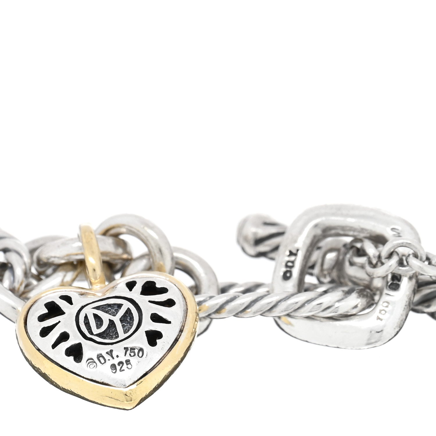 David Yurman Sterling Silver 18k Yellow Gold Cable Heart Charm Bracelet 3 of 3