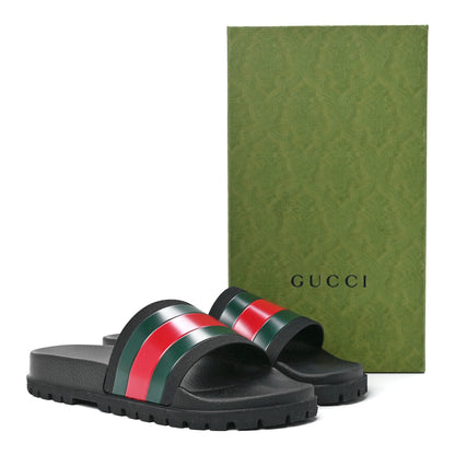Gucci Rubber Web Mens Lug Sole Slide Sandals 13 Black Green Red 7 of 7