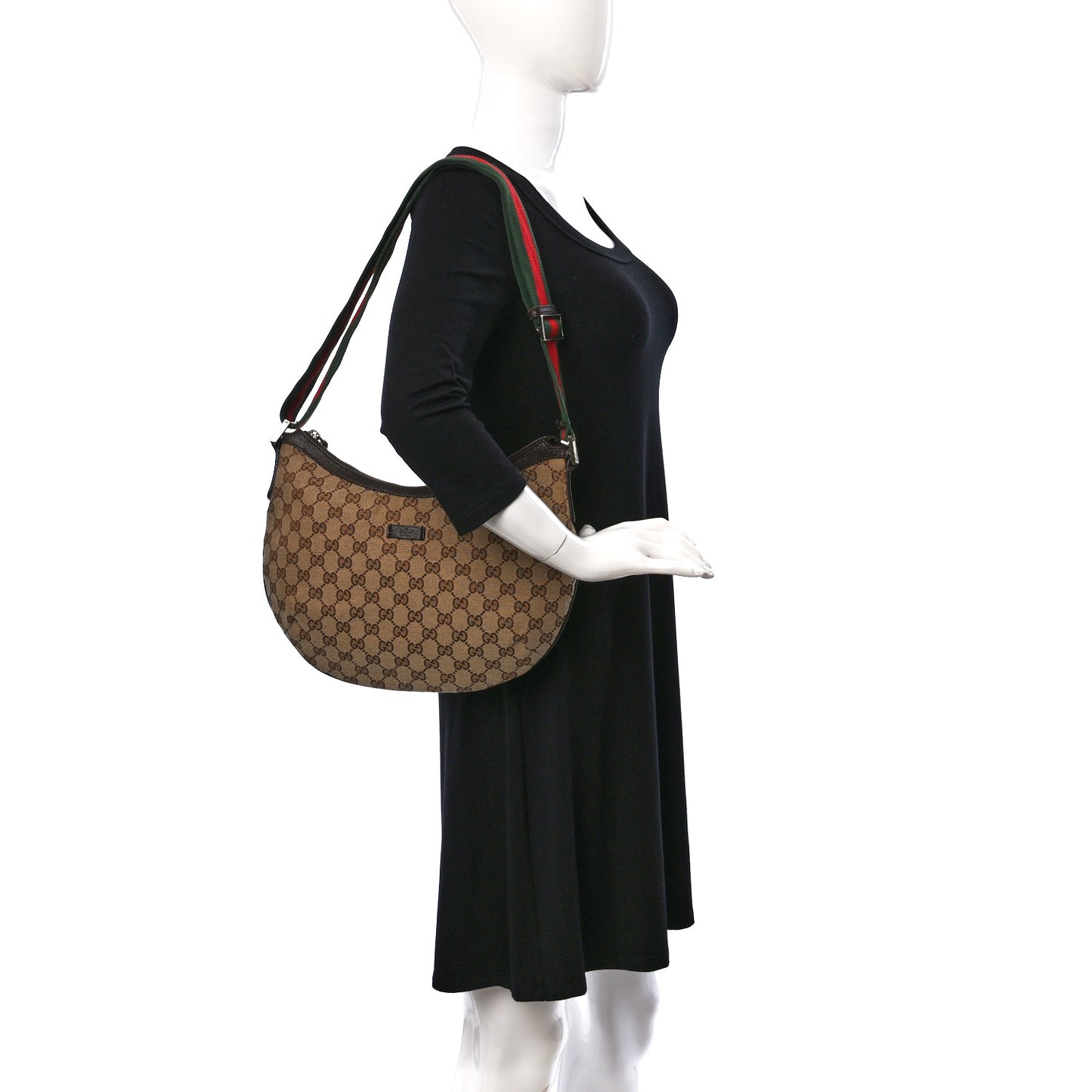 Monogram Web Medium Half Moon Hobo Dark Brown
