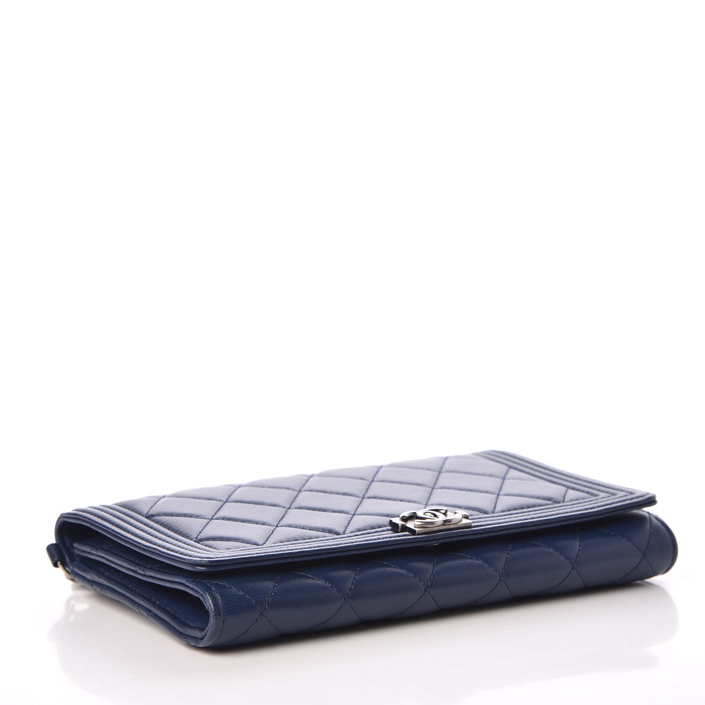 Lambskin Quilted Boy Wallet On Removable Chain WOC Navy
