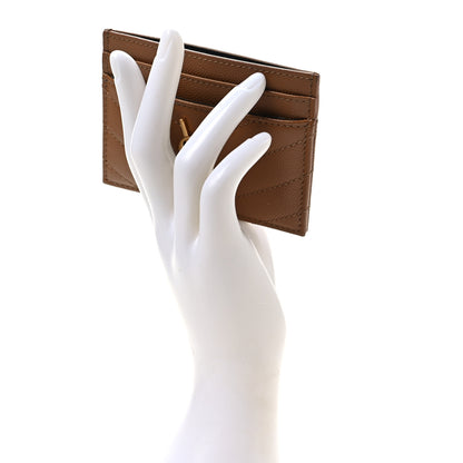 Saint Laurent Grain De Poudre Matelasse Chevron Monogram Credit Card Case Natural Dark 2 of 8