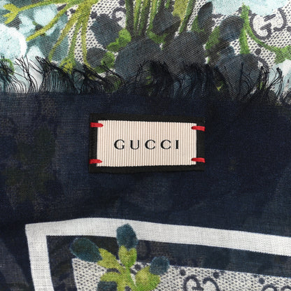 Gucci Modal Silk Monogram New Bloom GG Square Scarf Midnight Blue Sky Blue 4 of 4