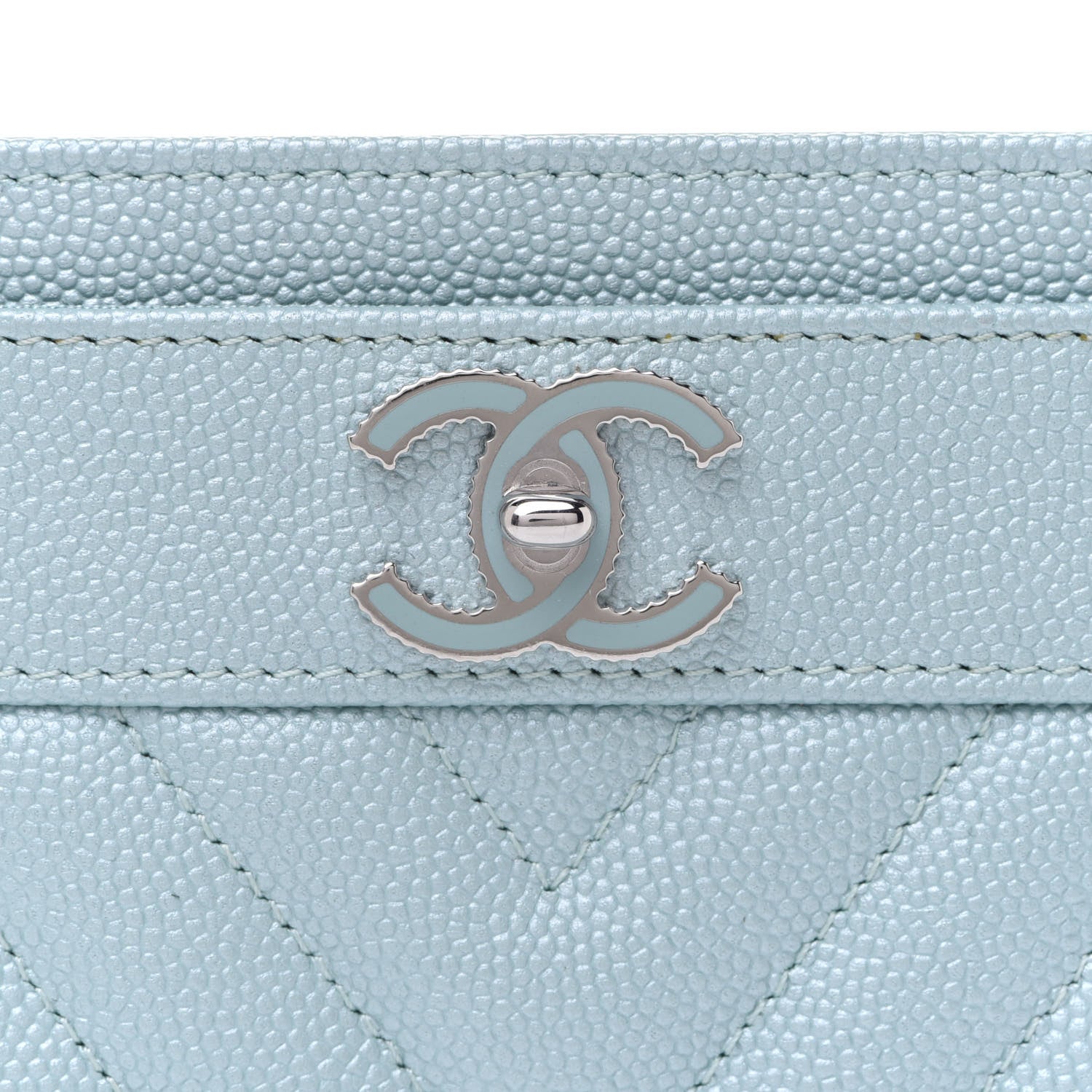 Chanel Metallic Caviar Chevron Quilted Vintage Mademoiselle Card Holder Light Blue 7 of 7