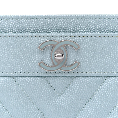 Chanel Metallic Caviar Chevron Quilted Vintage Mademoiselle Card Holder Light Blue 7 of 7
